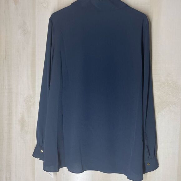 Ellen Tracy new with tags navy long sleeve v neck blouse tunic size large - Picture 4 of 15
